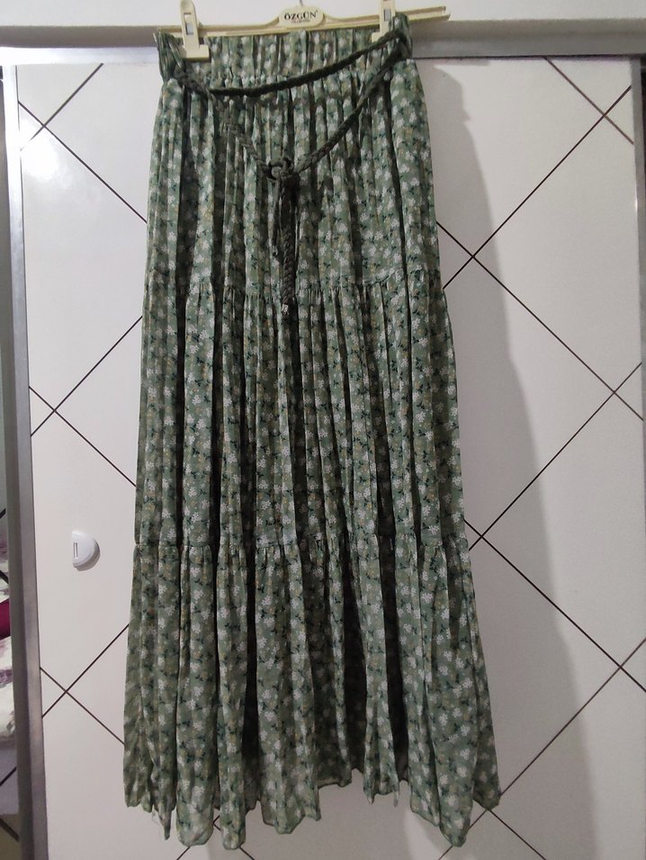 Yeşil Pilili Uzun Bohem Etek - Görsel 2