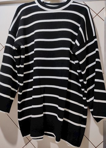 Çizgili Siyah Kadın Triko Kazak - Görsel 3