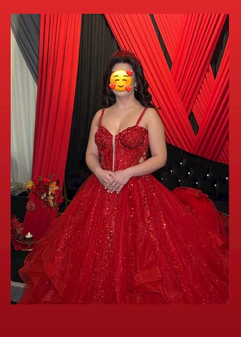 Kırmızı Parlak Payetli Straplez Midi Abiye kınalık - Görsel 5