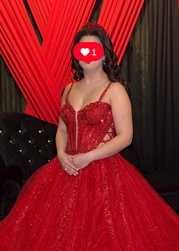 Kırmızı Parlak Payetli Straplez Midi Abiye kınalık - Görsel 4