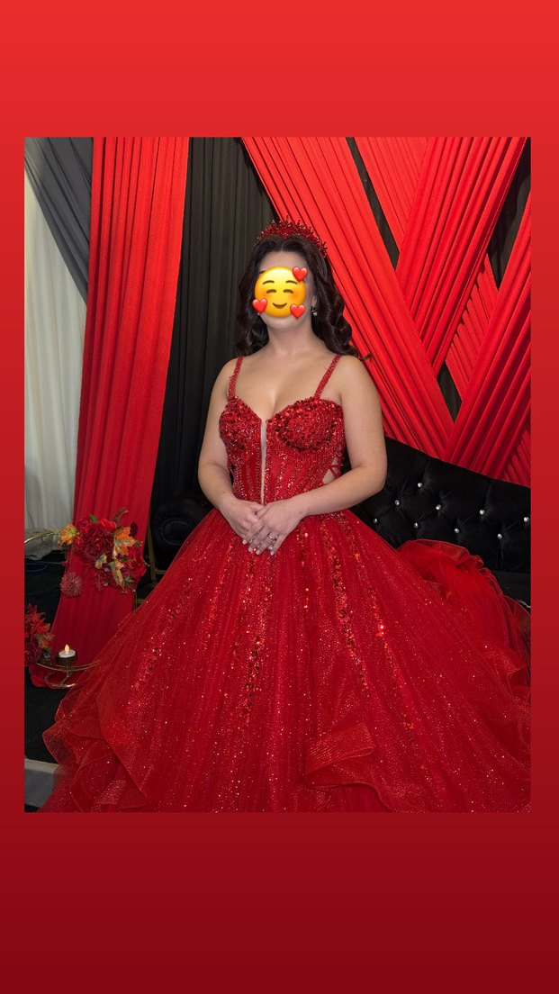 Kırmızı Parlak Payetli Straplez Midi Abiye kınalık - Görsel 5