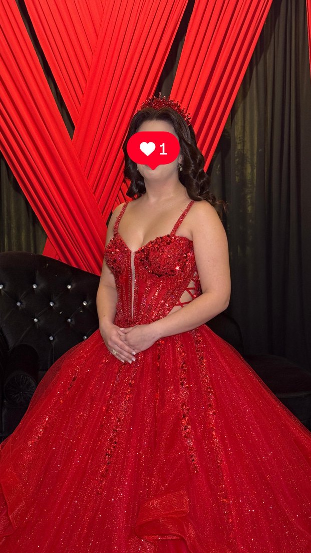 Kırmızı Parlak Payetli Straplez Midi Abiye kınalık - Görsel 4