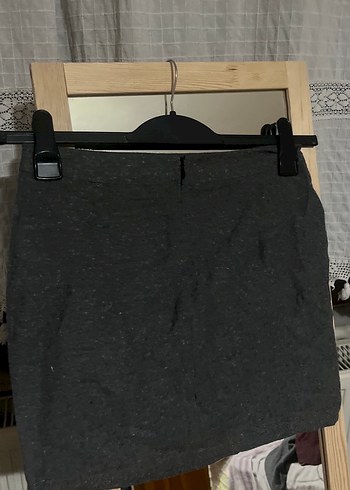 Gri Kemerli Midi Keten Kadın Etek - Görsel 2