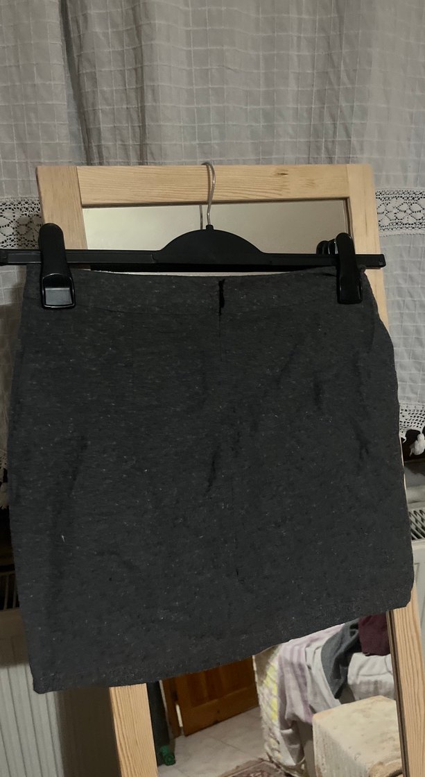 Gri Kemerli Midi Keten Kadın Etek - Görsel 2