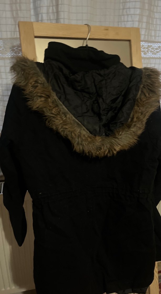 Kürk Detaylı Siyah Midi Kadın Ceket - Görsel 3