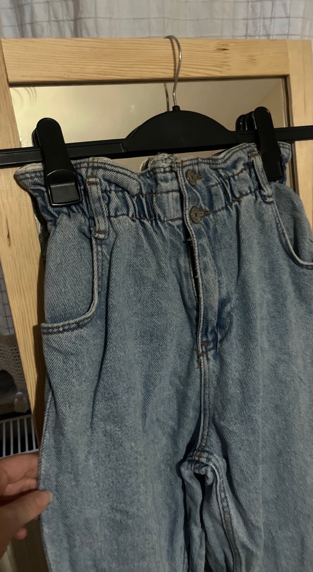 Kadın Gri Mavi Bol Kesim Midi Kot Pantolon - Görsel 2