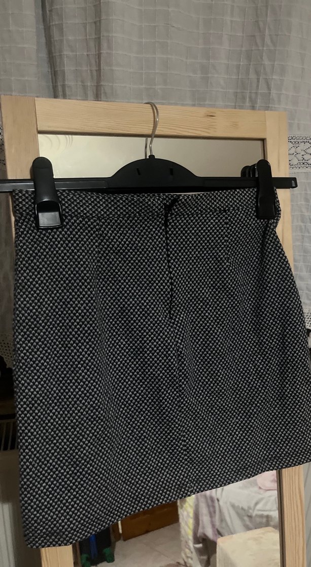 Düğmeli Ekose Gri Mini Etek - Görsel 2