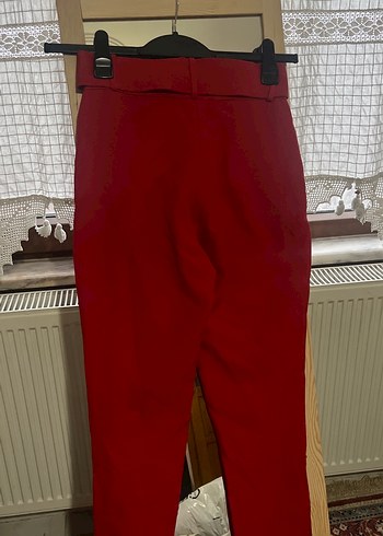 Kemerli Kırmızı Kadın Süet Pantolon - Görsel 4