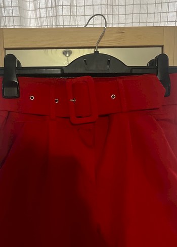 Kemerli Kırmızı Kadın Süet Pantolon - Görsel 2