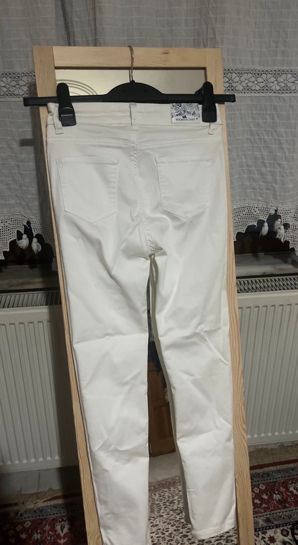 Kadın Beyaz Midi Boy Kot Pantolon - Görsel 3