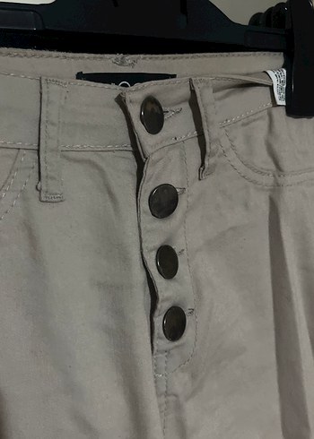 Bej Düğmeli Midi Kadın Kumaş Pantolon - Görsel 2