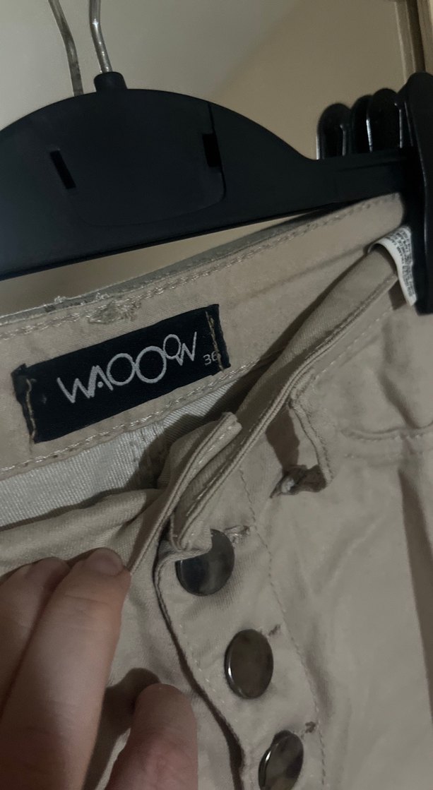 Bej Düğmeli Midi Kadın Kumaş Pantolon - Görsel 3