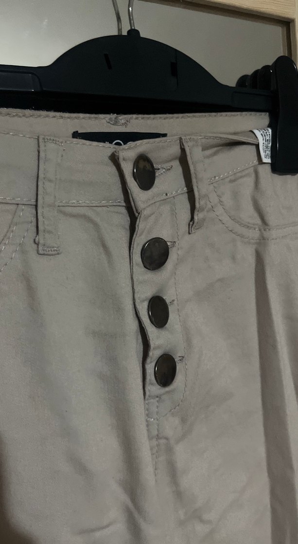 Bej Düğmeli Midi Kadın Kumaş Pantolon - Görsel 2