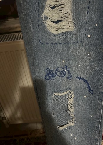 Salaş Rahat Kesim Baskılı Kadın Kot Pantolon - Görsel 4