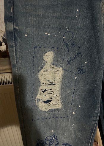 Salaş Rahat Kesim Baskılı Kadın Kot Pantolon - Görsel 3