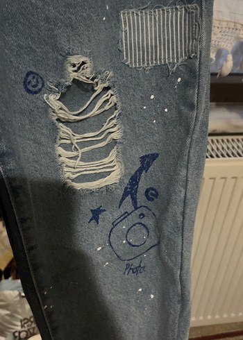 Salaş Rahat Kesim Baskılı Kadın Kot Pantolon - Görsel 2