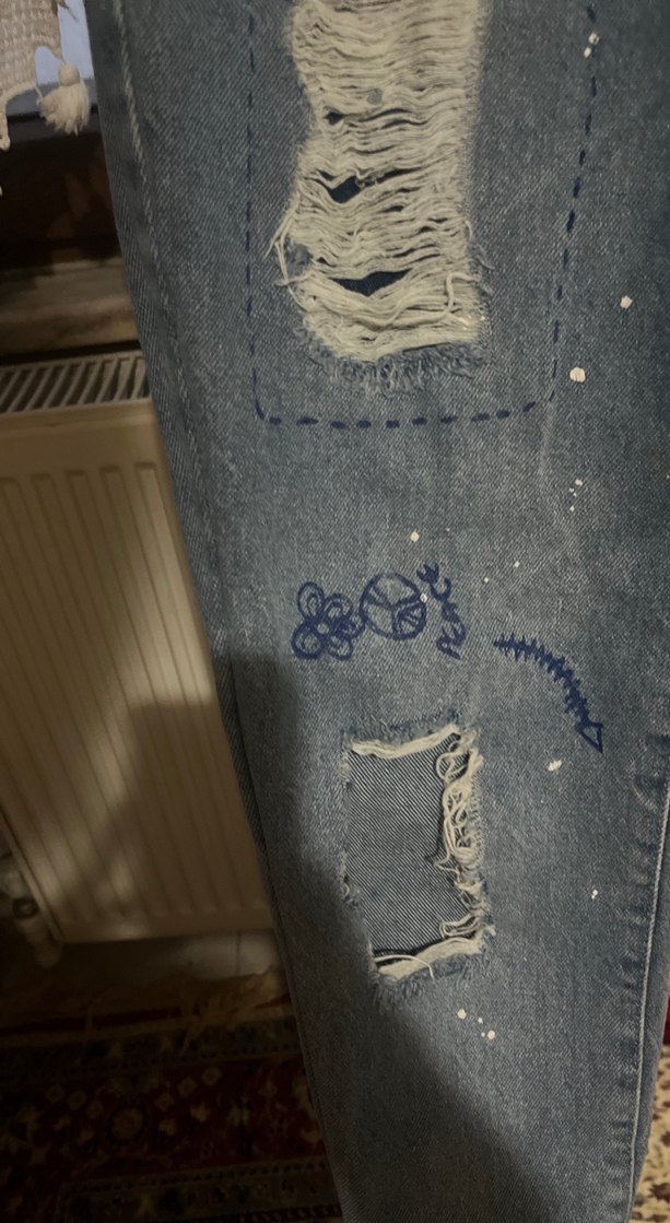 Salaş Rahat Kesim Baskılı Kadın Kot Pantolon - Görsel 4