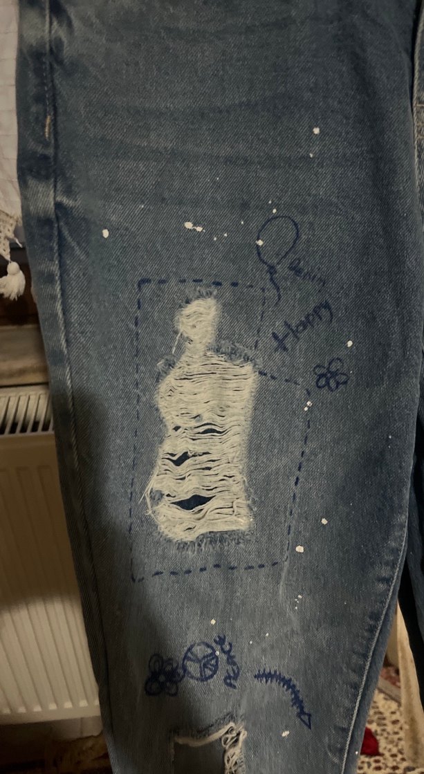 Salaş Rahat Kesim Baskılı Kadın Kot Pantolon - Görsel 3