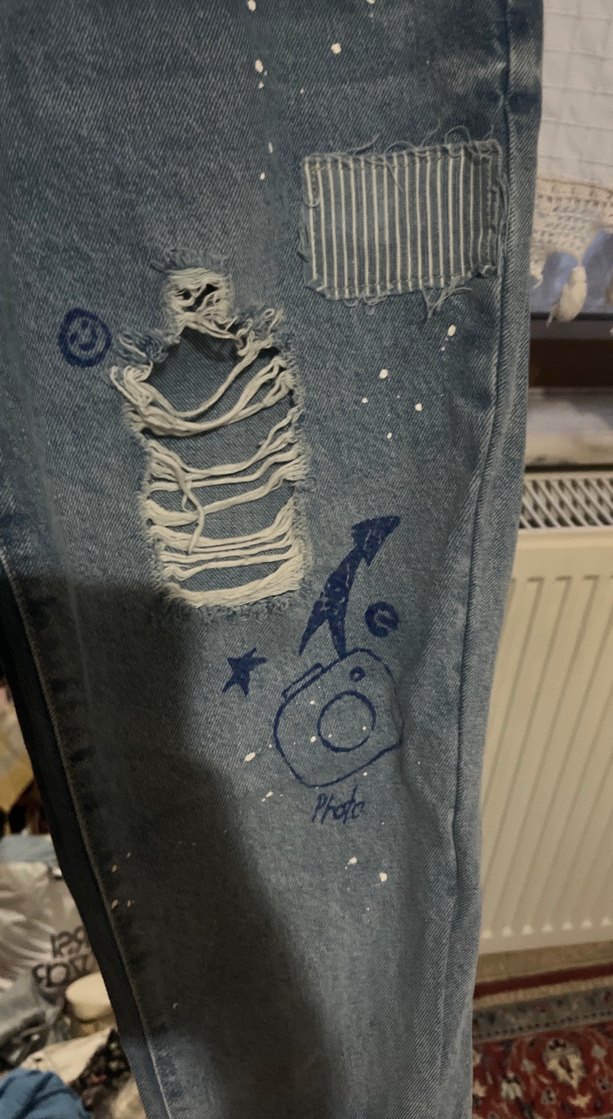 Salaş Rahat Kesim Baskılı Kadın Kot Pantolon - Görsel 2