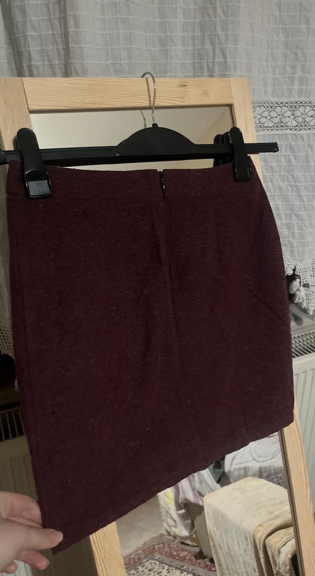 Bordo Kemerli Mini Etek - Görsel 2