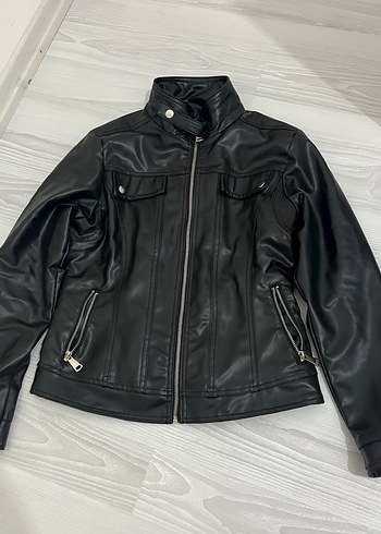 Siyah Kadın Deri Biker Ceket - Görsel 3