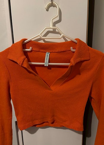 Turuncu Uzun Kollu Polo Yaka Triko Kazak - Görsel 2