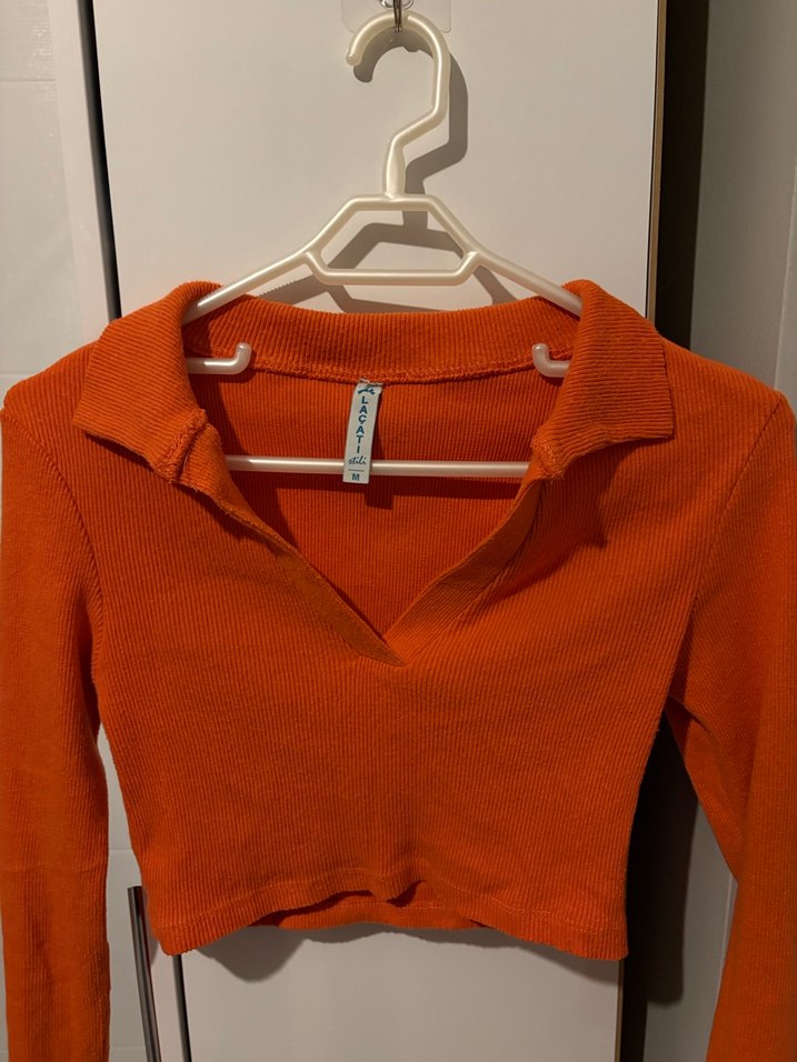 Turuncu Uzun Kollu Polo Yaka Triko Kazak - Görsel 2