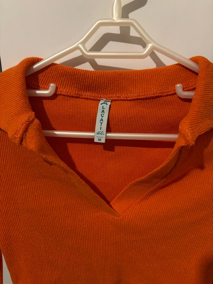 Turuncu Uzun Kollu Polo Yaka Triko Kazak - Görsel 3
