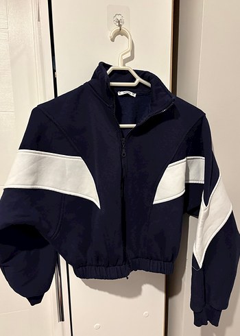 Kadın Lacivert Beyaz Fermuarlı Spor Ceket - Görsel 2