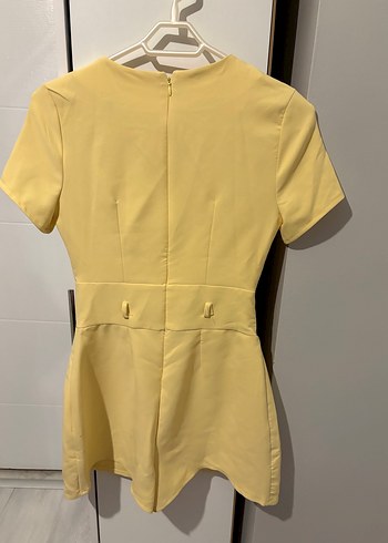 Sarı Midi Kısa Kollu Şortlu Elbise - Görsel 5