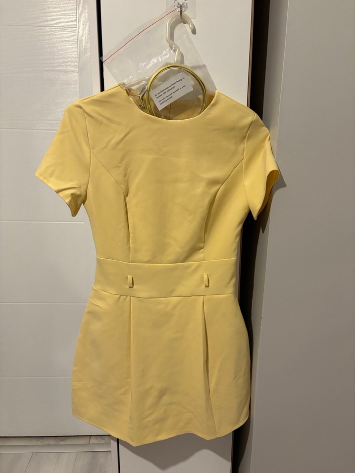 Sarı Midi Kısa Kollu Şortlu Elbise - Görsel 2