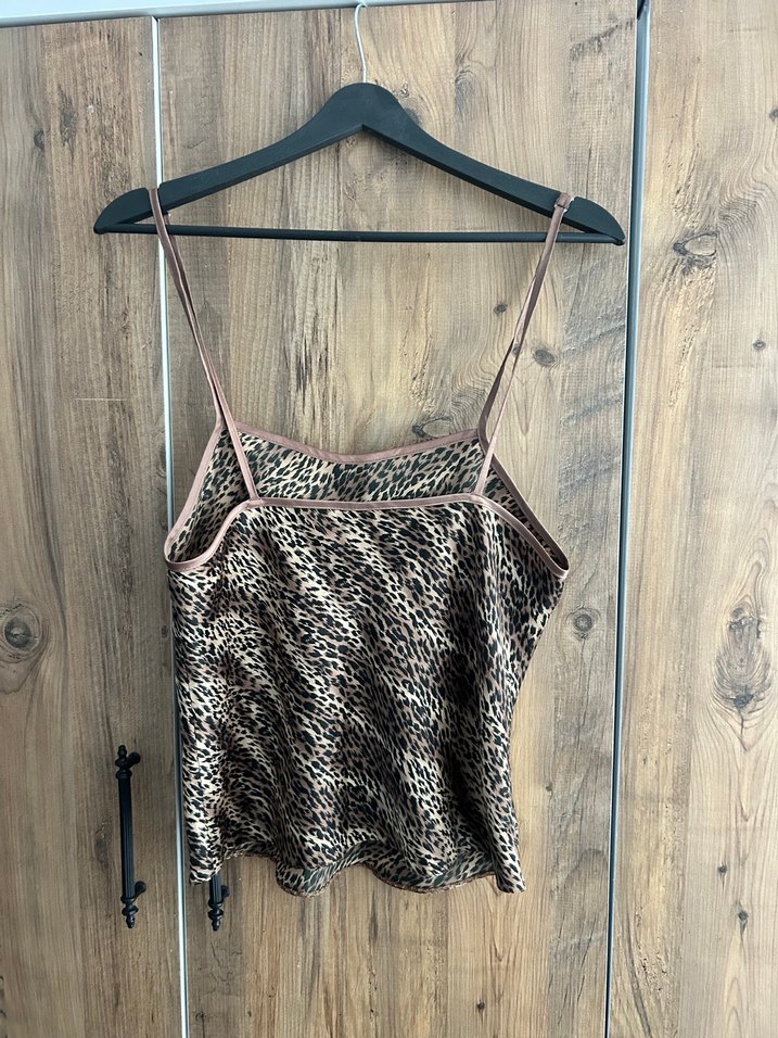 Dantel Detaylı Kahverengi Zebra Desenli Askılı Bluz - Görsel 2