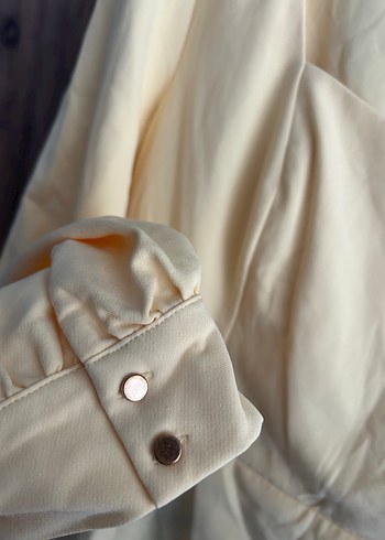 Bej Midi V Yaka Uzun Kollu Keten Elbise - Görsel 2