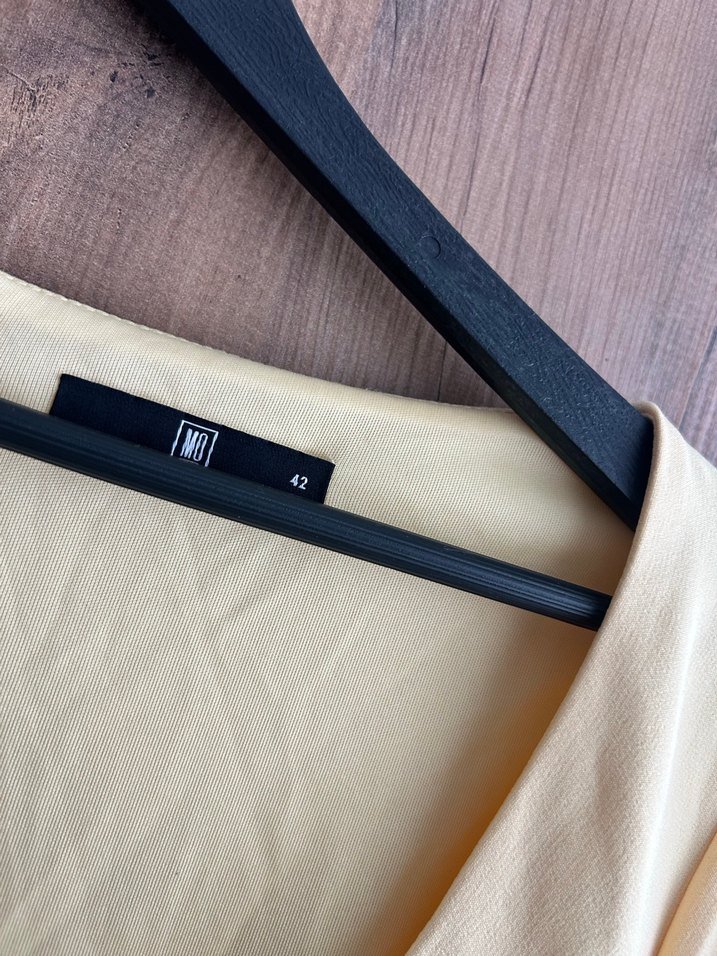 Bej Midi V Yaka Uzun Kollu Keten Elbise - Görsel 3