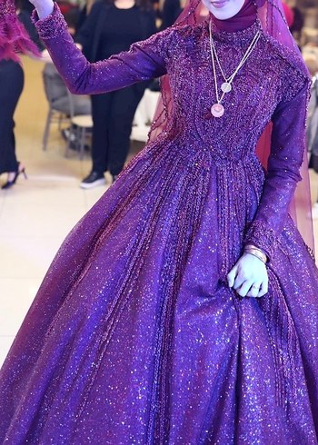 Bordo Boncuk İşlemeli Uzun Kollu Henna Elbise - Görsel 4