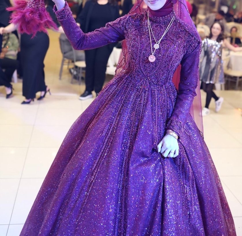 Bordo Boncuk İşlemeli Uzun Kollu Henna Elbise - Görsel 4