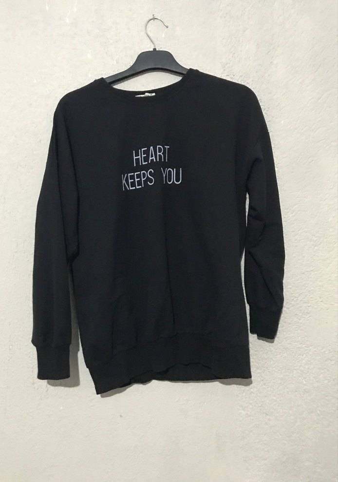 Siyah Pamuklu Uzun Kollu Sweatshirt - Görsel 2