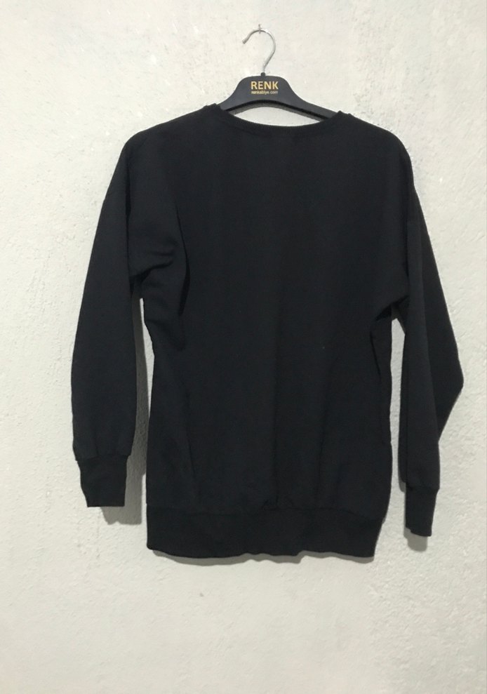 Siyah Pamuklu Uzun Kollu Sweatshirt - Görsel 3