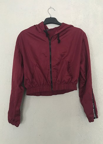Bordo Kısa Kapüşonlu Fermuarlı Kadın Ceket - Görsel 2