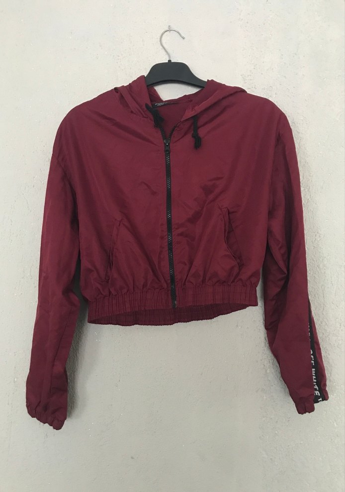 Bordo Kısa Kapüşonlu Fermuarlı Kadın Ceket - Görsel 2
