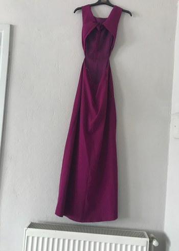 Uzun Mor V Yaka Drapeli Abiye Elbise - Görsel 3