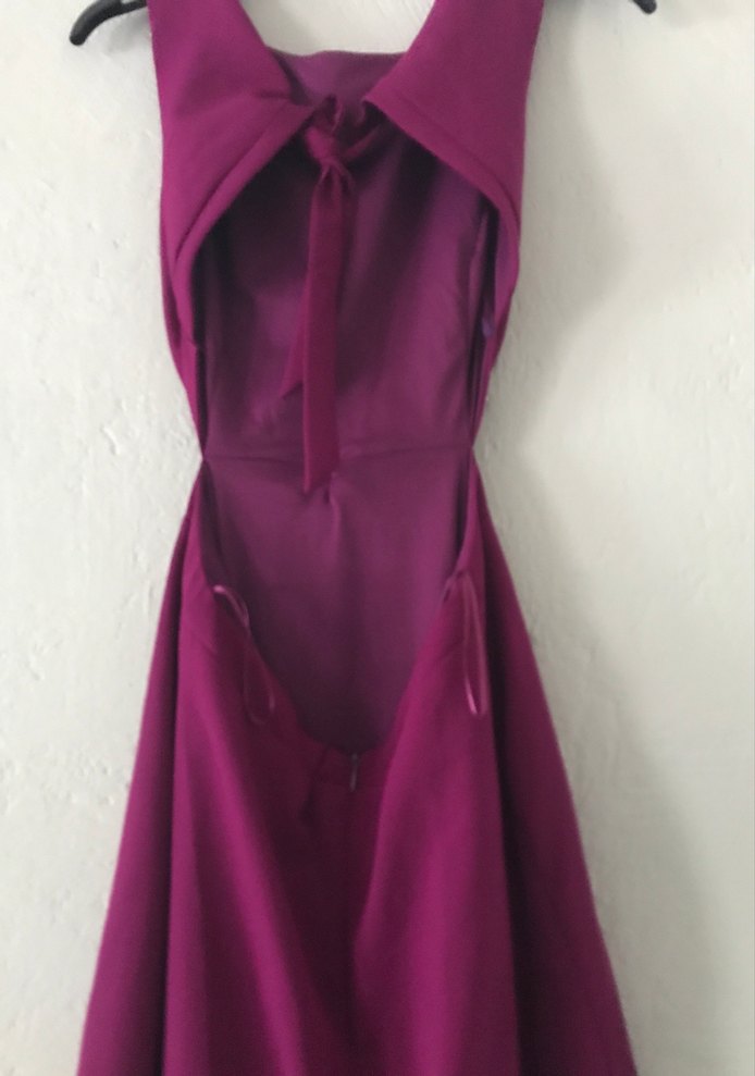 Uzun Mor V Yaka Drapeli Abiye Elbise - Görsel 2