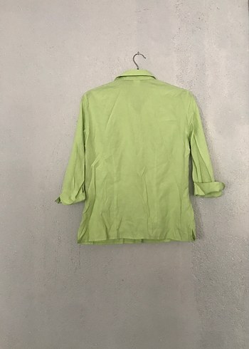 Yeşil Düğmeli Kadın Keten Gömlek - Görsel 3