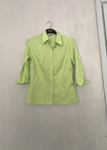 Yeşil Düğmeli Kadın Keten Gömlek - Görsel 2