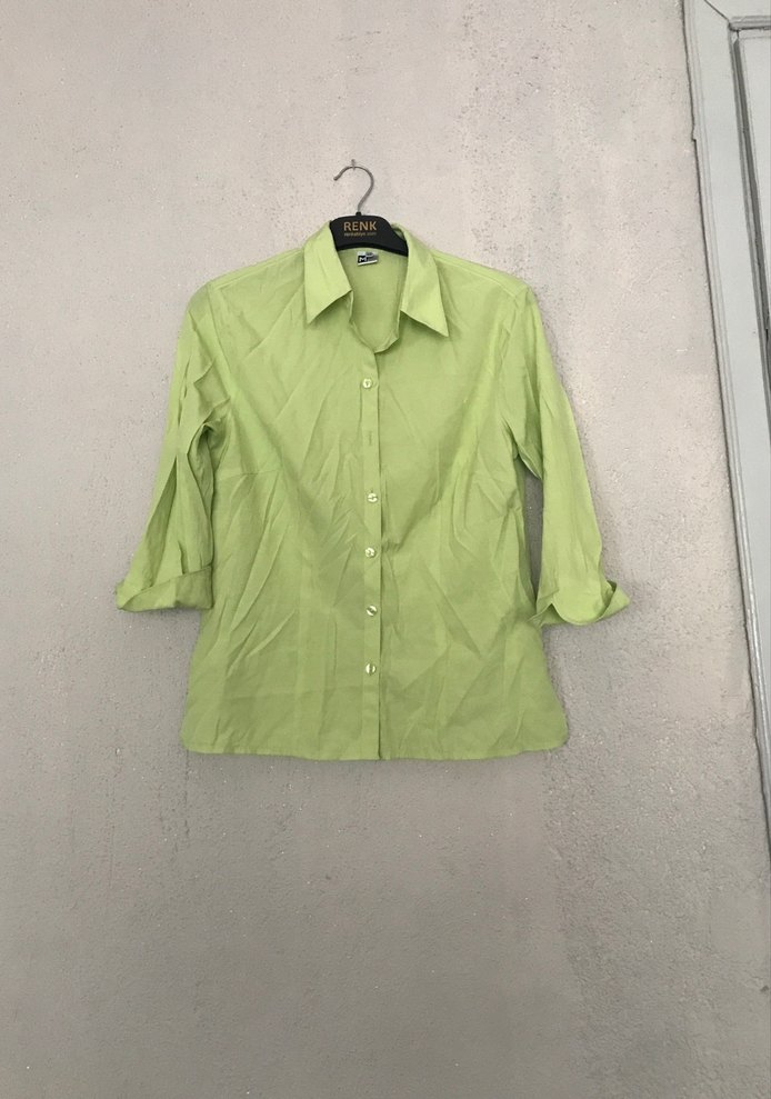 Yeşil Düğmeli Kadın Keten Gömlek - Görsel 2