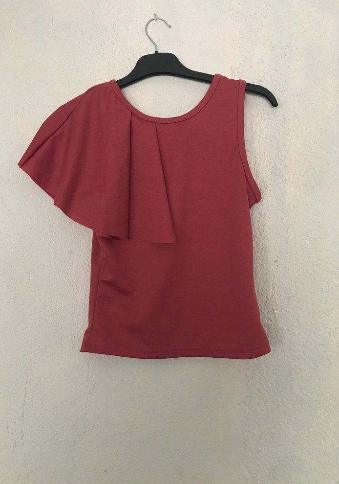 Bordo Drapeli Kolsuz Mini Bluz - Görsel 2