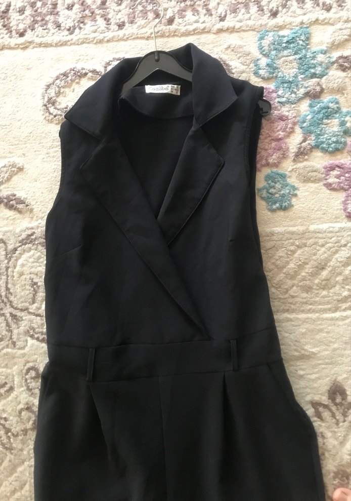 Siyah, Askılı, Kemerli Midi Tulum - Görsel 2