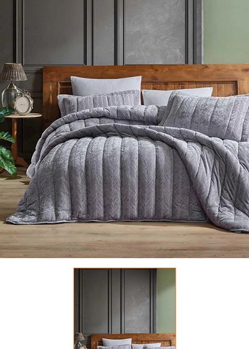 ELART Kadife Çift Kişilik Uyku Seti Gri - Görsel 2