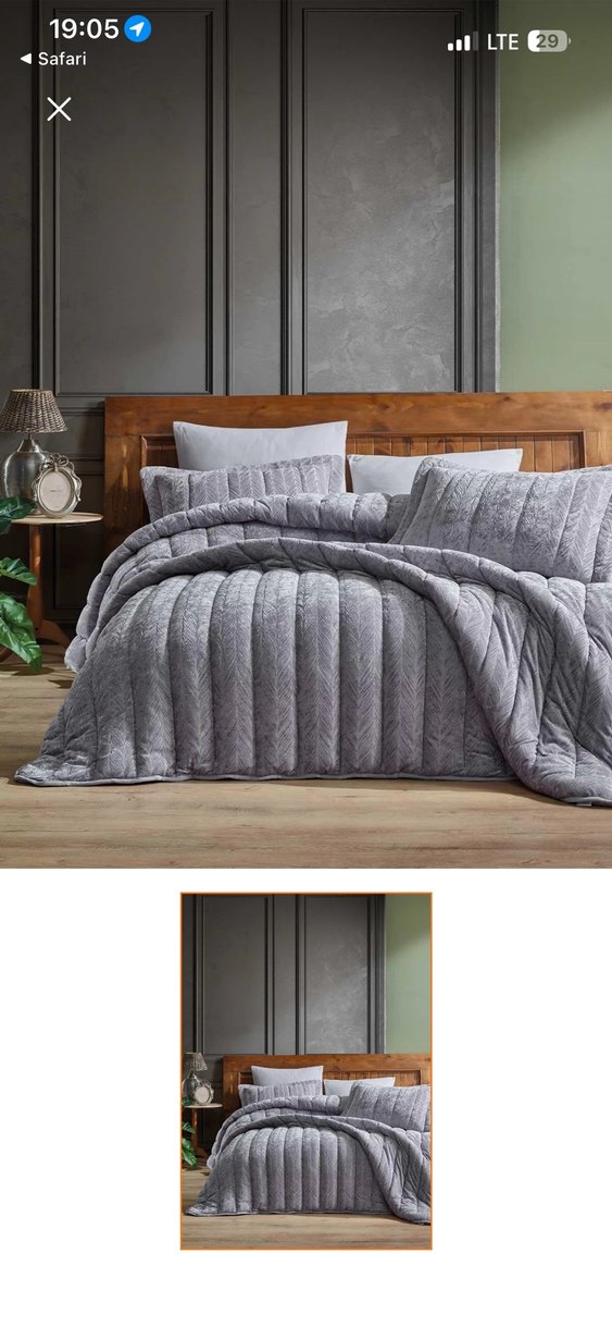 ELART Kadife Çift Kişilik Uyku Seti Gri - Görsel 2