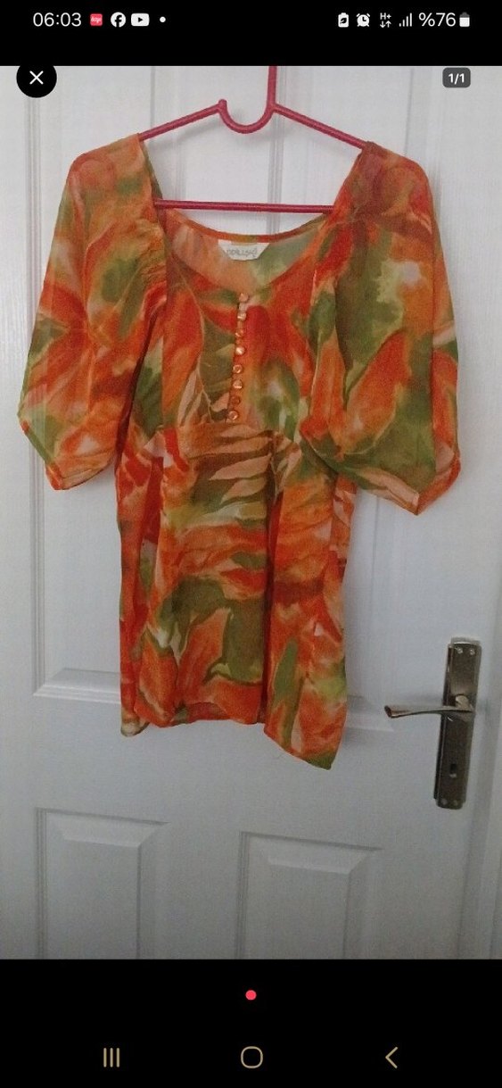 Turuncu Bağlama Desenli Düğmeli Kadın Bluz - Görsel 2